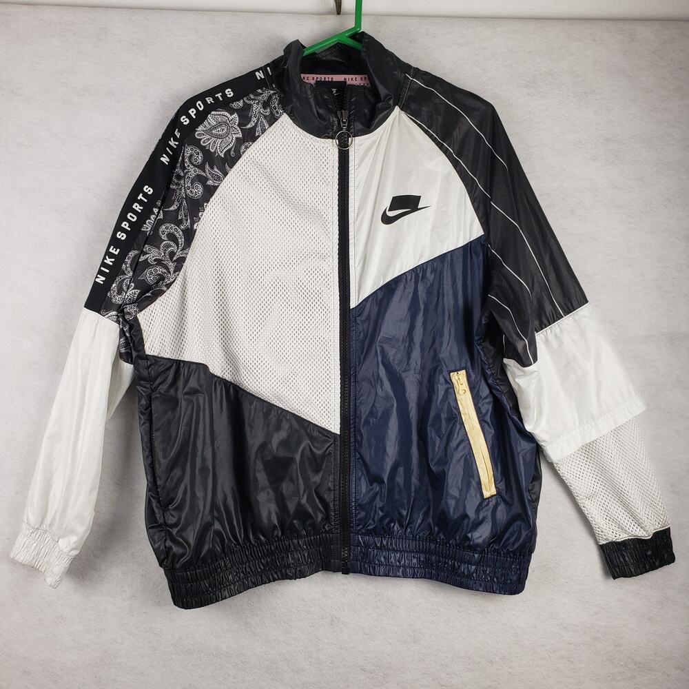 Nike Womens M Sportswear Patchwork Track Jacket Black Blue White Edgy Streetwear
